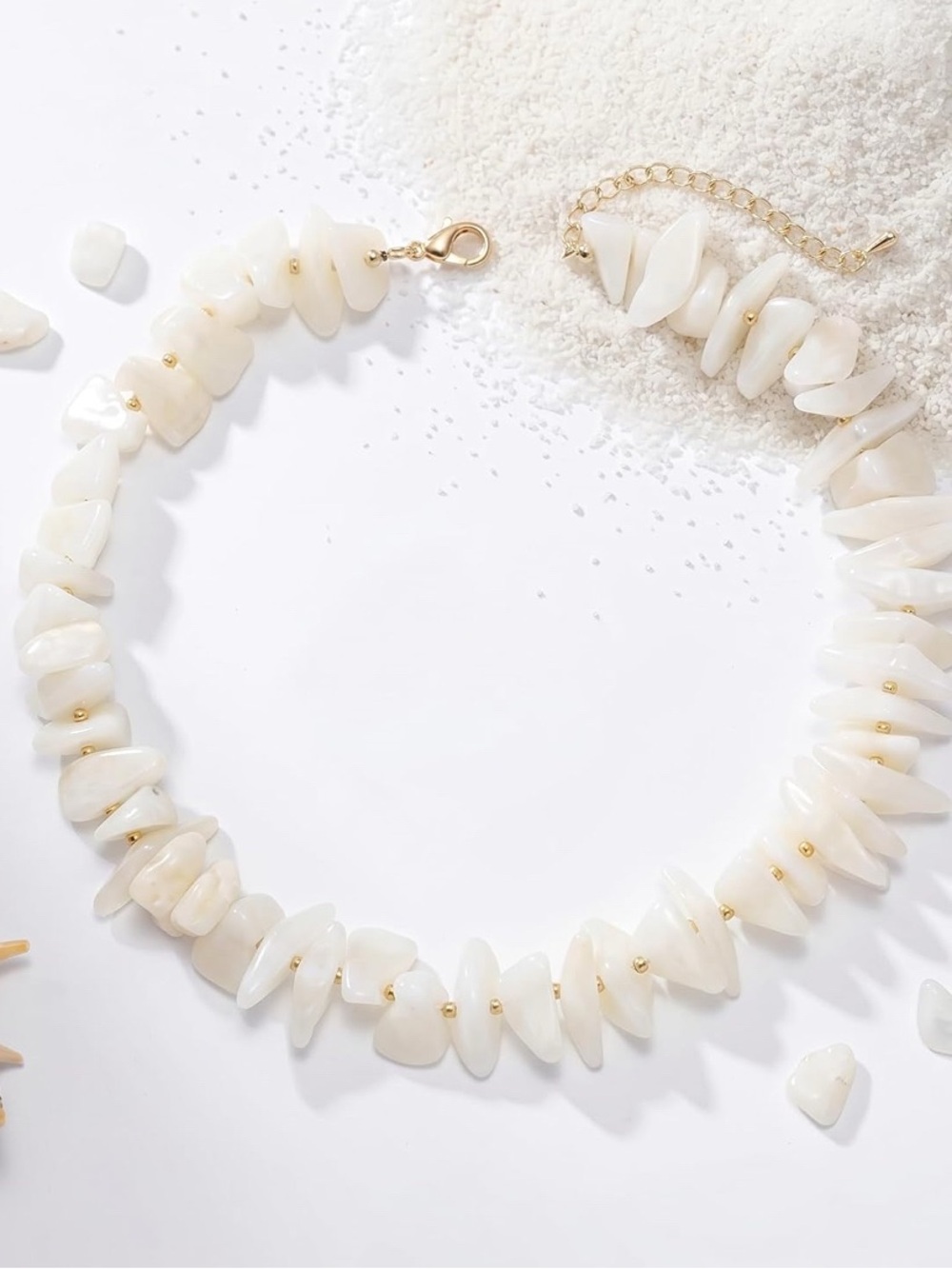 Cream White Chip Summer Choker Necklace - Picture 6 of 7